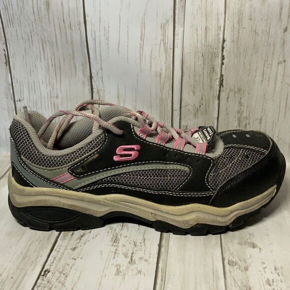 Skechers Women’s Gray Pink Steel Toe Memory Foam Work Sneakers size 8 - Picture 2 of 12